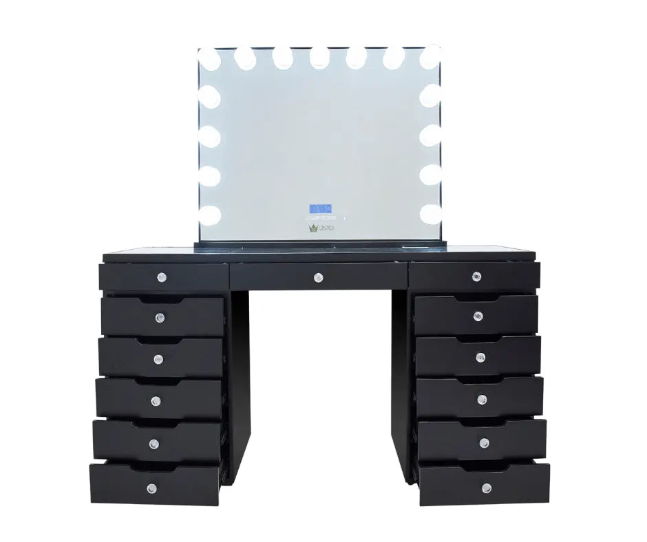 Michelle Hollywood Makeup Vanity Station - Black - Crown Vanity