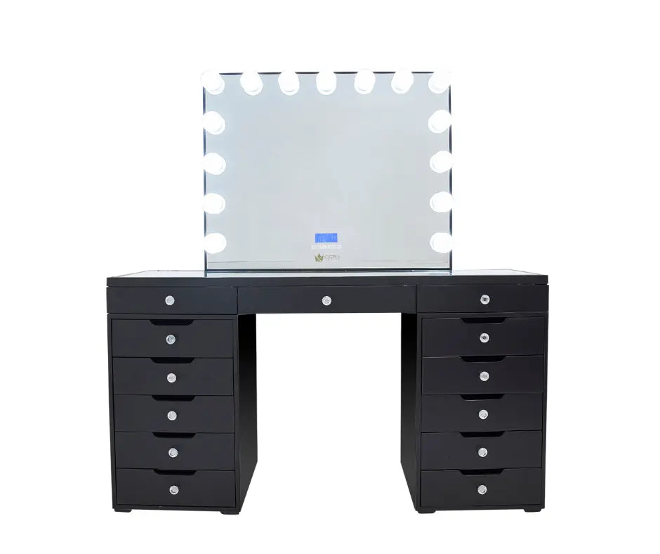 Michelle Hollywood Makeup Vanity Station - Black - Crown Vanity