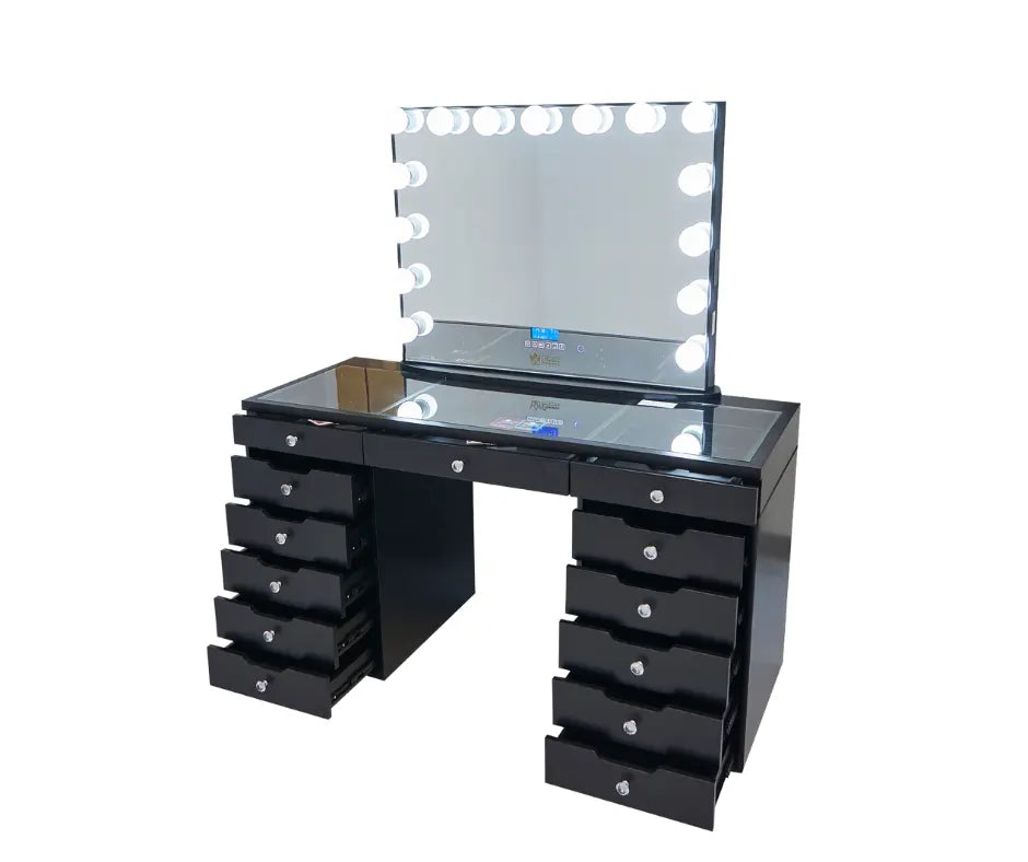 Michelle Hollywood Makeup Vanity Station - Black - Crown Vanity