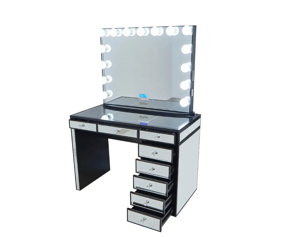 Olivia Hollywood Makeup Vanity Station - Black - Crown Vanity