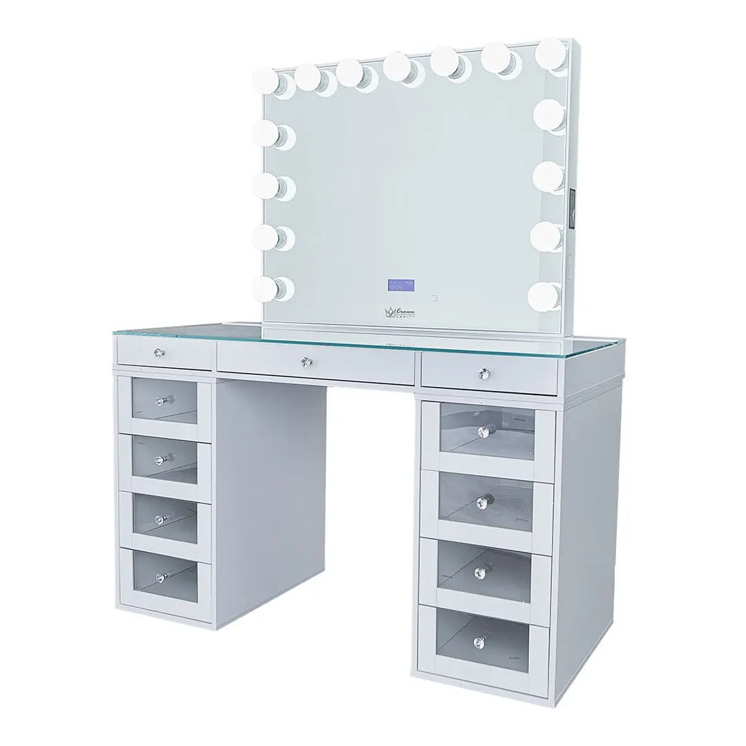 Slaystation 2.0 Hollywood Makeup Vanity Clear Drawers - White - Crown Vanity