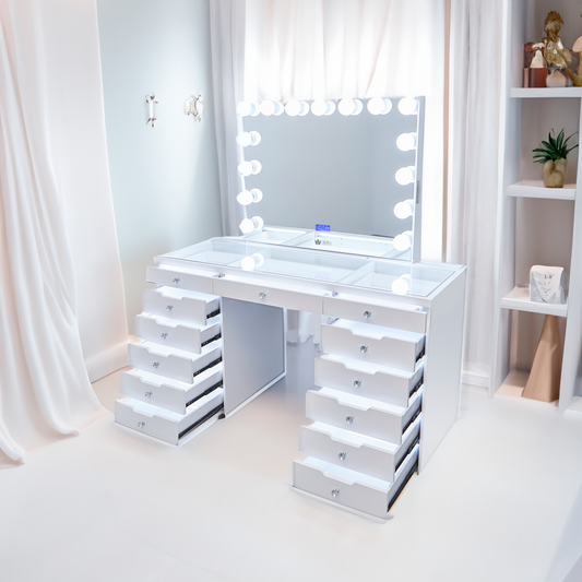 Juliette Hollywood Makeup Vanity Station - White - Crown Vanity 