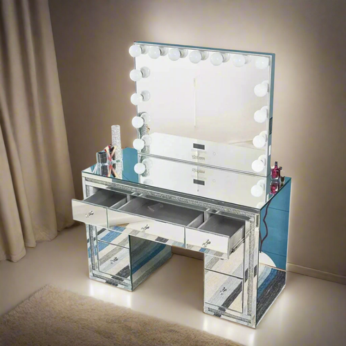 Camila Hollywood Makeup Vanity Station - Silver - Crown Vanity 