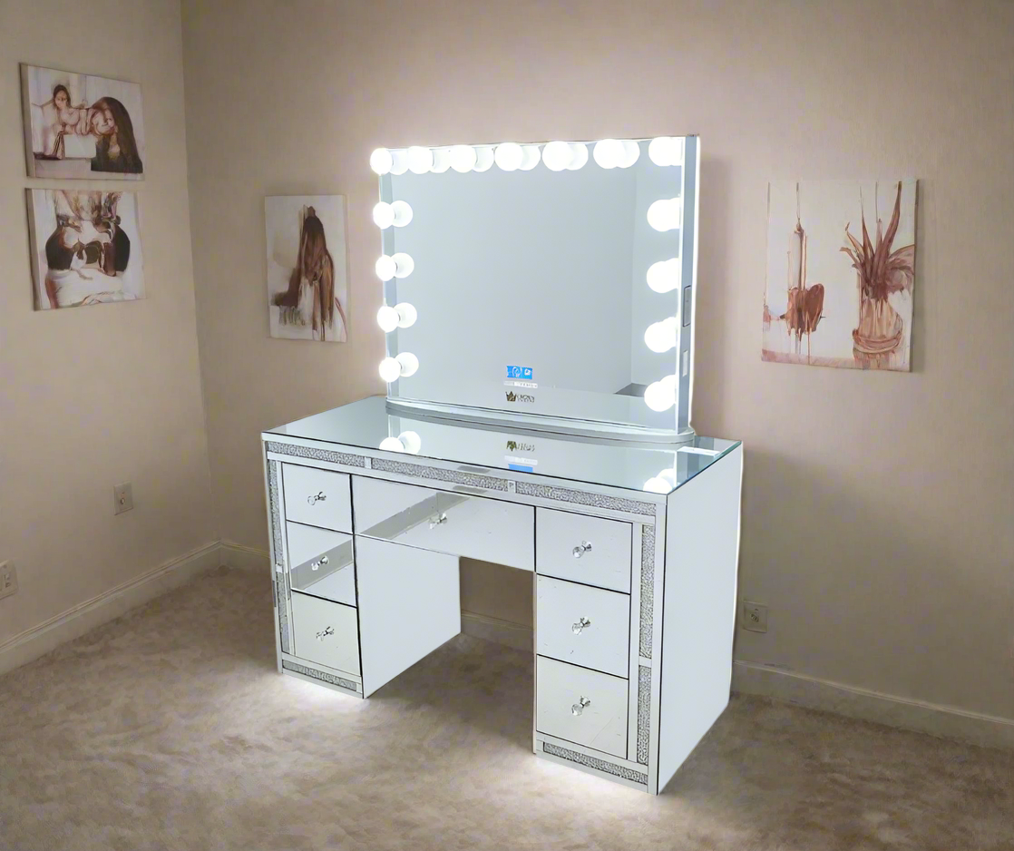 Camila Hollywood Makeup Vanity Station - Silver - Crown Vanity 