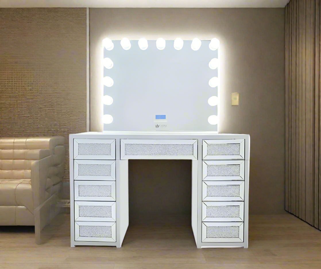 Adele Hollywood Makeup Vanity Station - White - Crown Vanity 