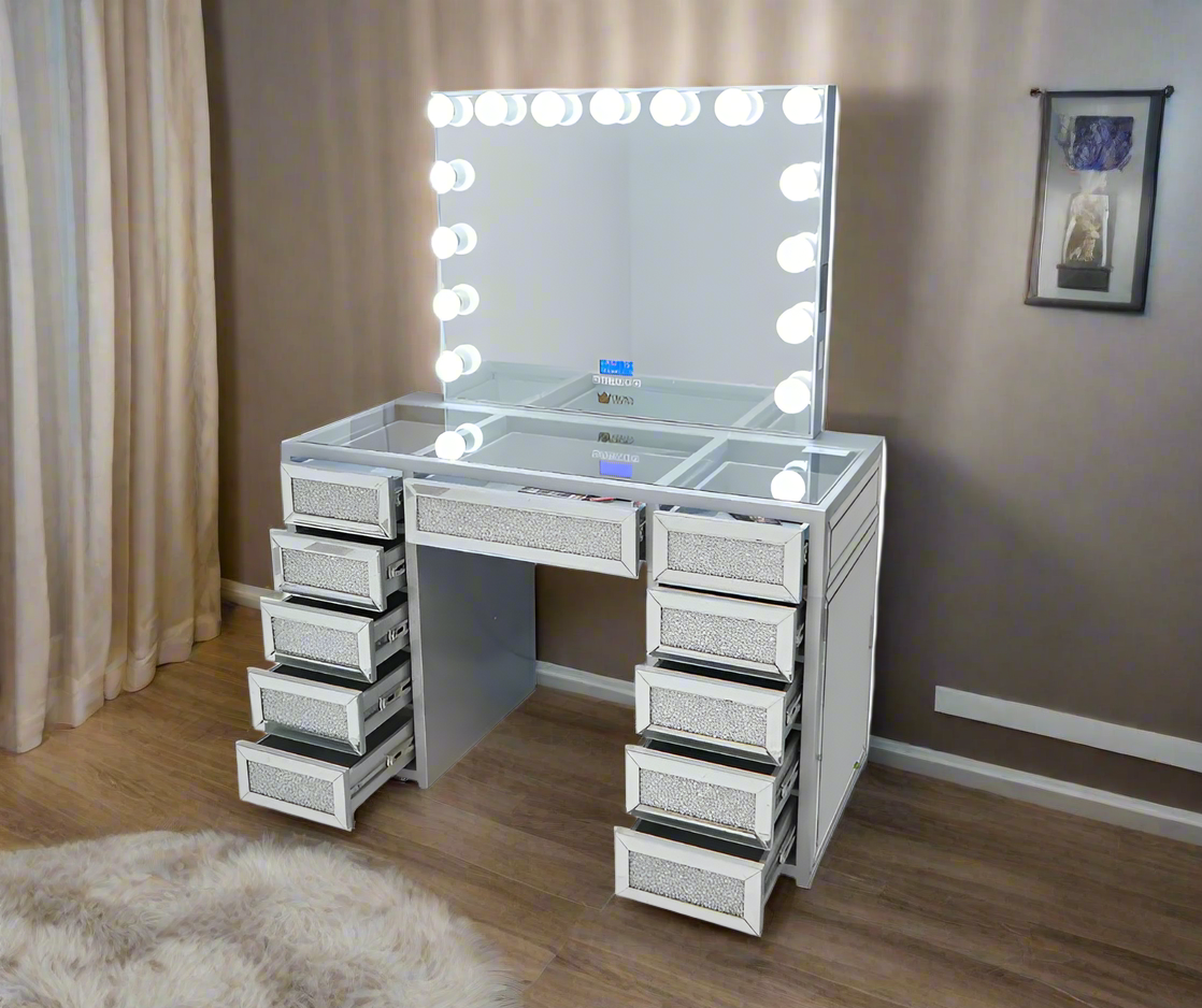 Selena Hollywood Makeup Vanity Station - Silver - Crown Vanity 