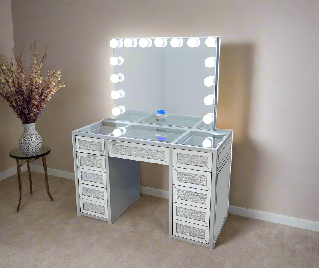 Selena Hollywood Makeup Vanity Station - Silver - Crown Vanity 