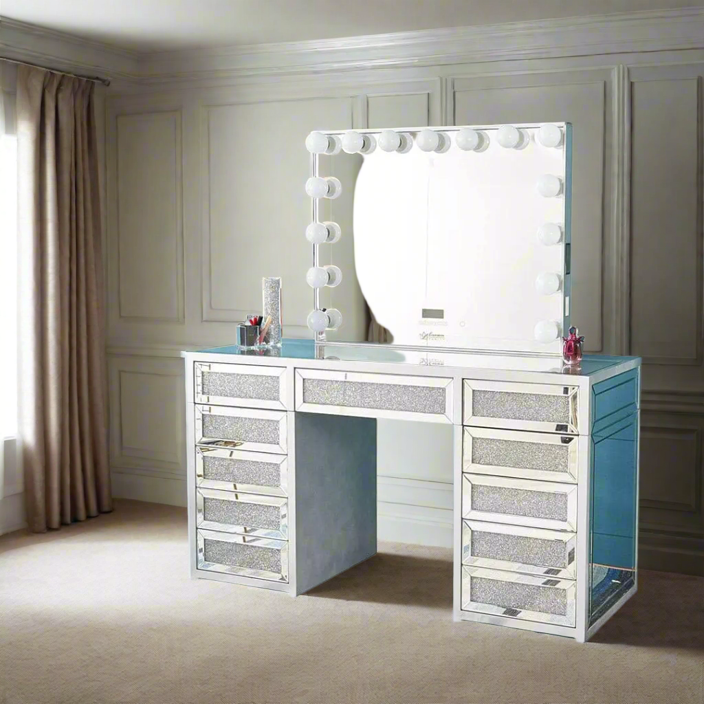 Selena Hollywood Makeup Vanity Station - Silver - Crown Vanity 