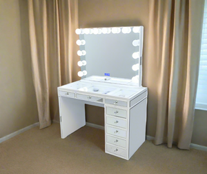 Kelly Hollywood Makeup Vanity Station - White - Crown Vanity 