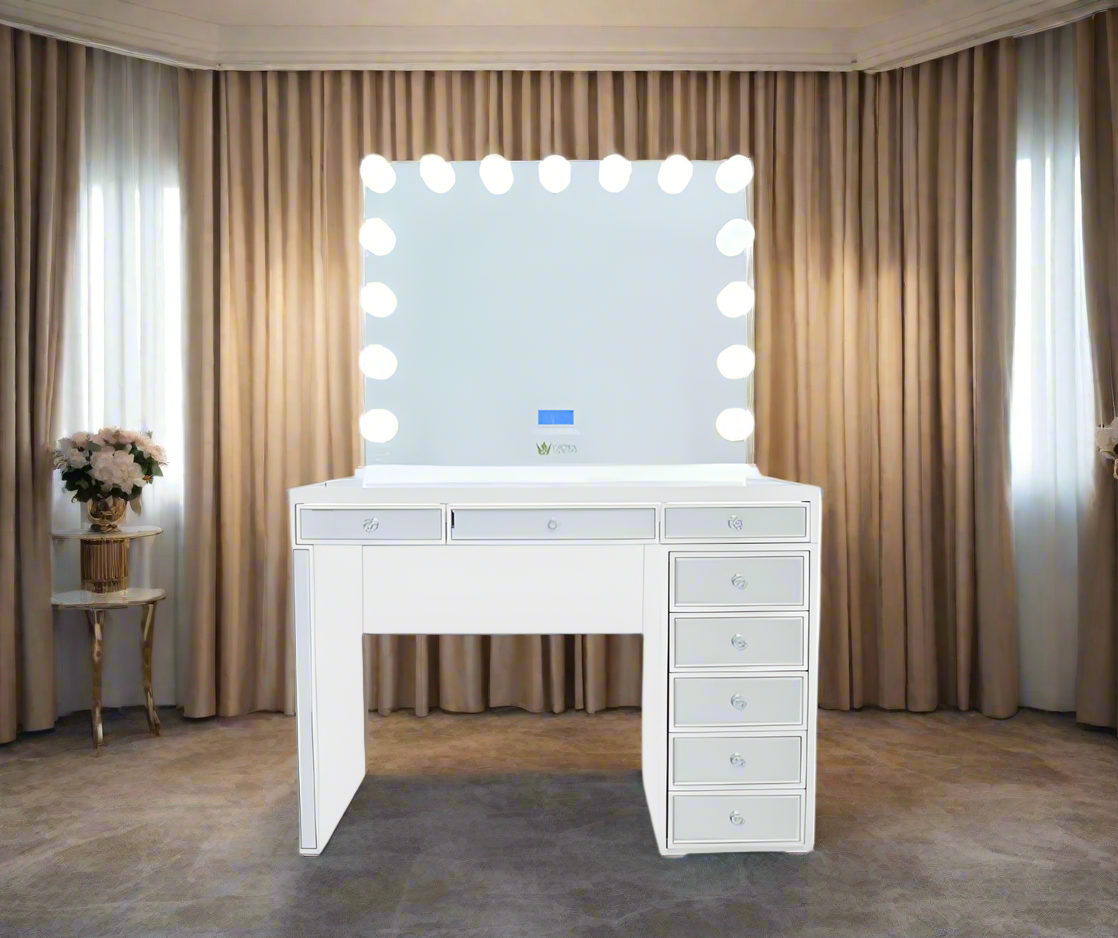 Kelly Hollywood Makeup Vanity Station - White - Crown Vanity 