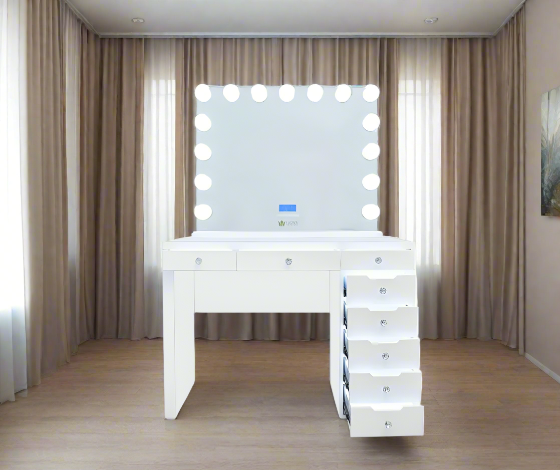 Lily Hollywood Makeup Vanity Station - White - Crown Vanity 