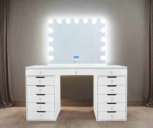 Marilyn Hollywood Makeup Vanity Station - White Crystal - Crown Vanity 