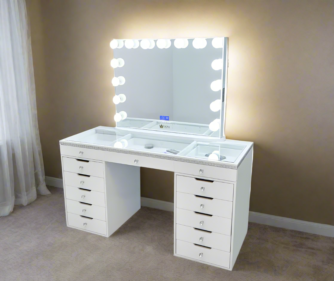 Marilyn Hollywood Makeup Vanity Station - White Crystal - Crown Vanity 