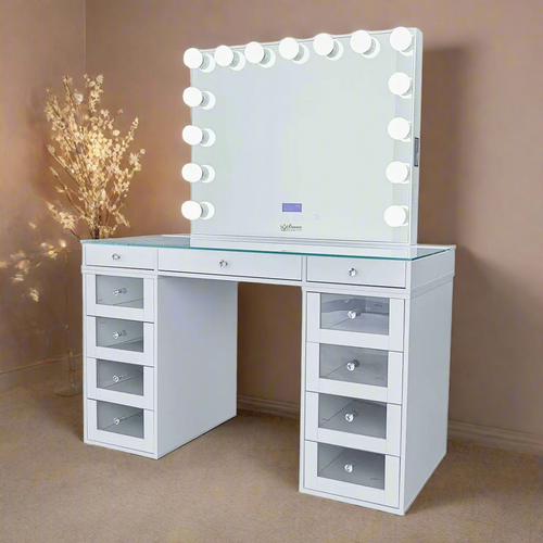 Slaystation 2.0 Hollywood Makeup Vanity Clear Drawers - White - Crown Vanity 