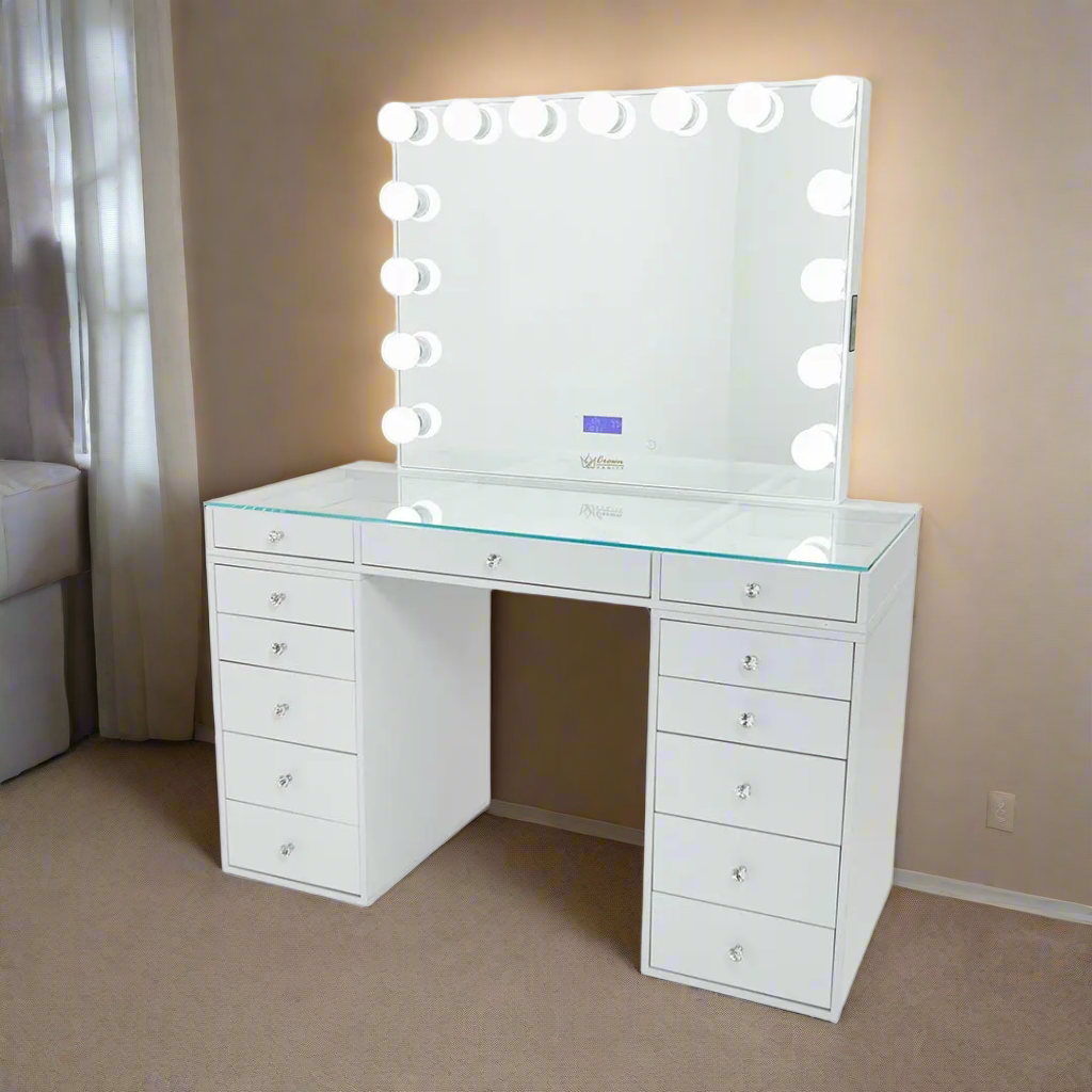 Slaystation 2.0 Hollywood Makeup Vanity - White - Crown Vanity 