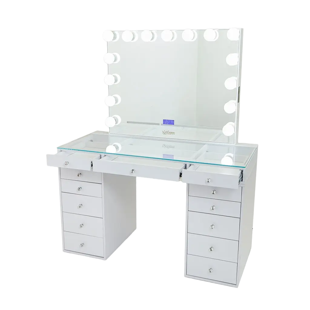 Slaystation 2.0 Hollywood Makeup Vanity - White - Crown Vanity 