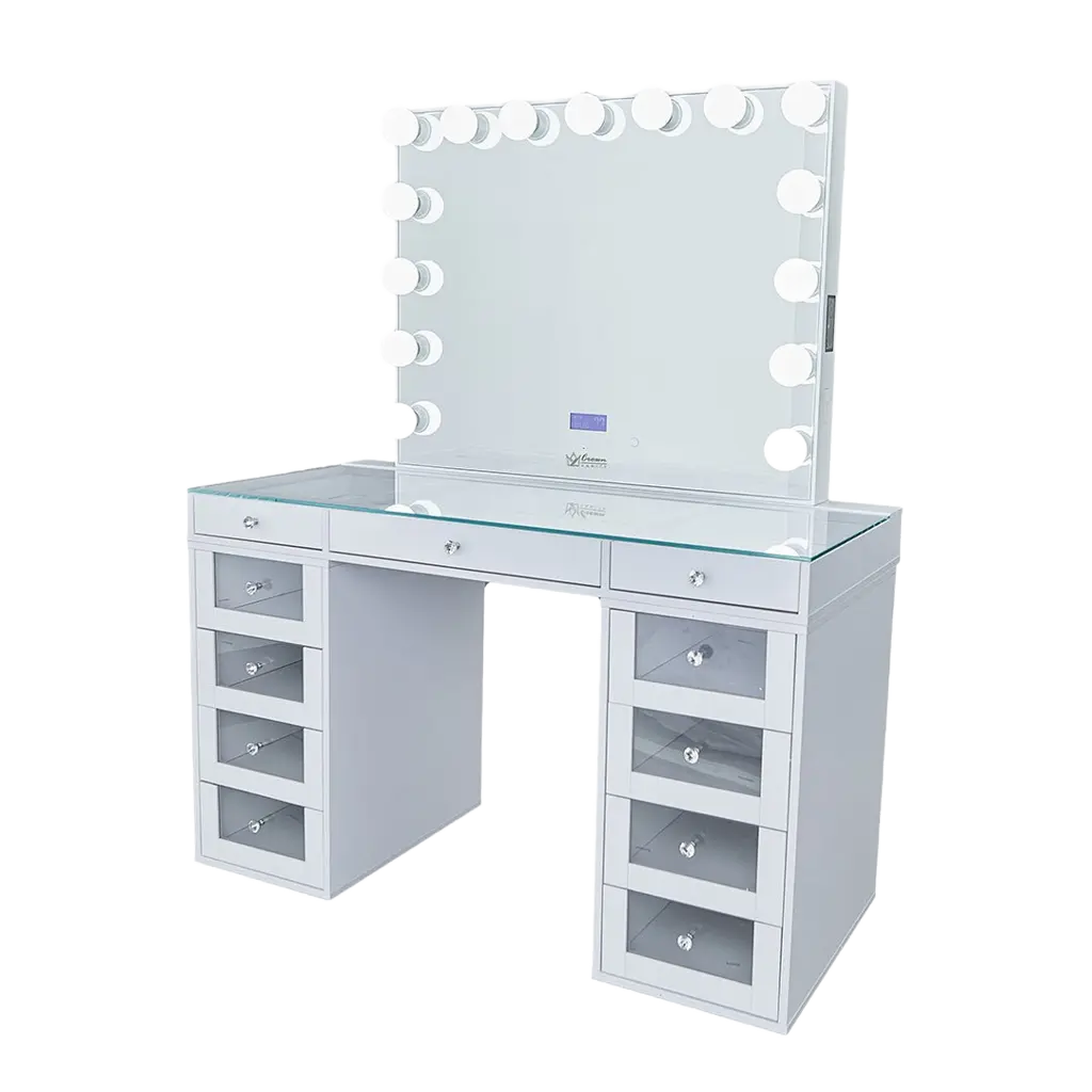 Slaystation 2.0 Hollywood Makeup Vanity Clear Drawers - White - Crown Vanity 