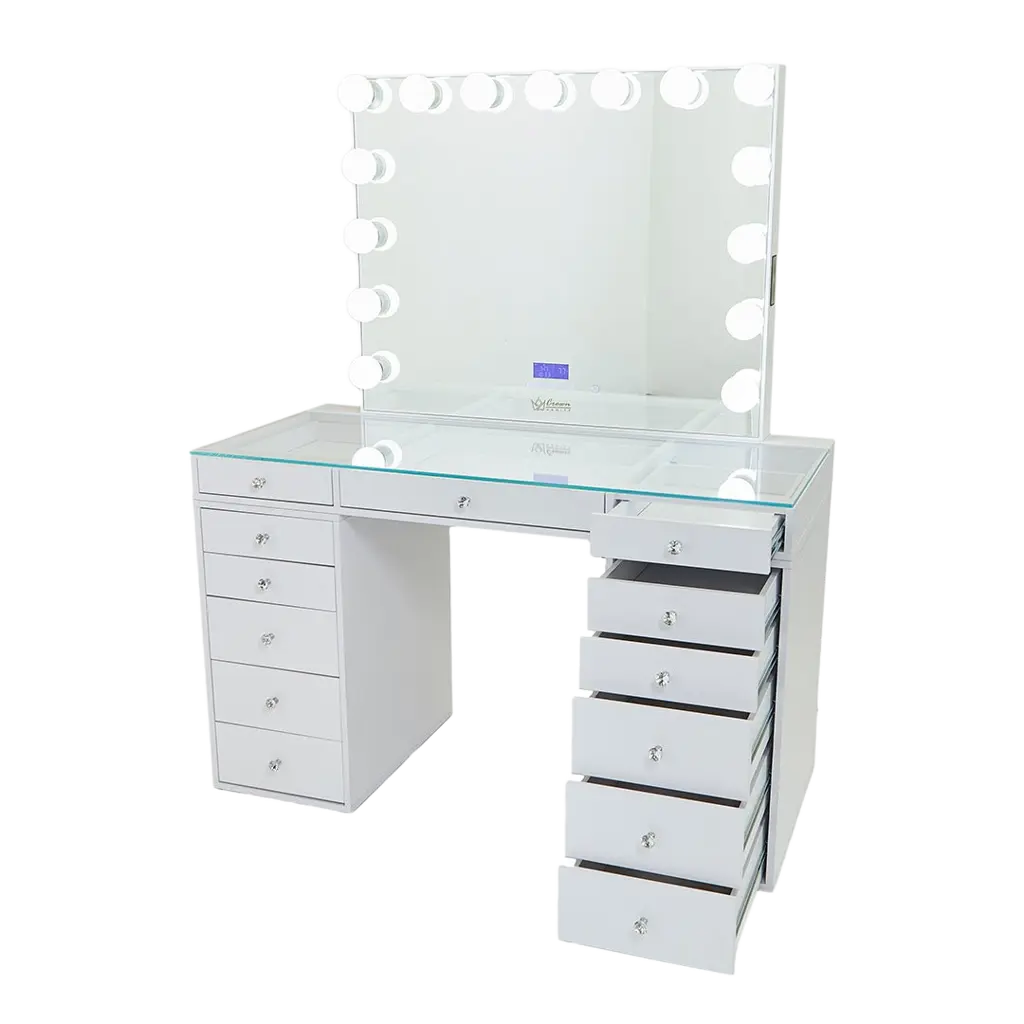 Slaystation 2.0 Hollywood Makeup Vanity - White - Crown Vanity 