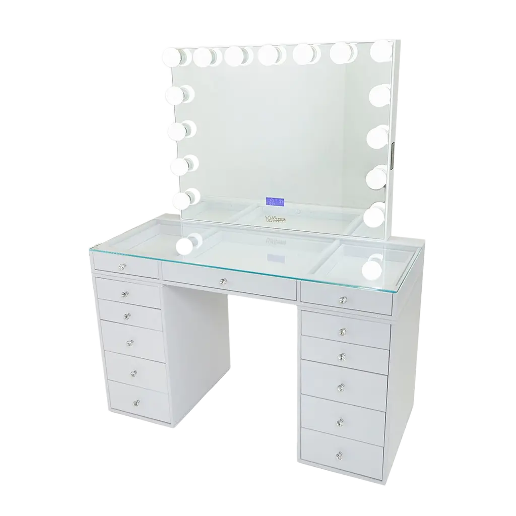 Slaystation 2.0 Hollywood Makeup Vanity - White - Crown Vanity 