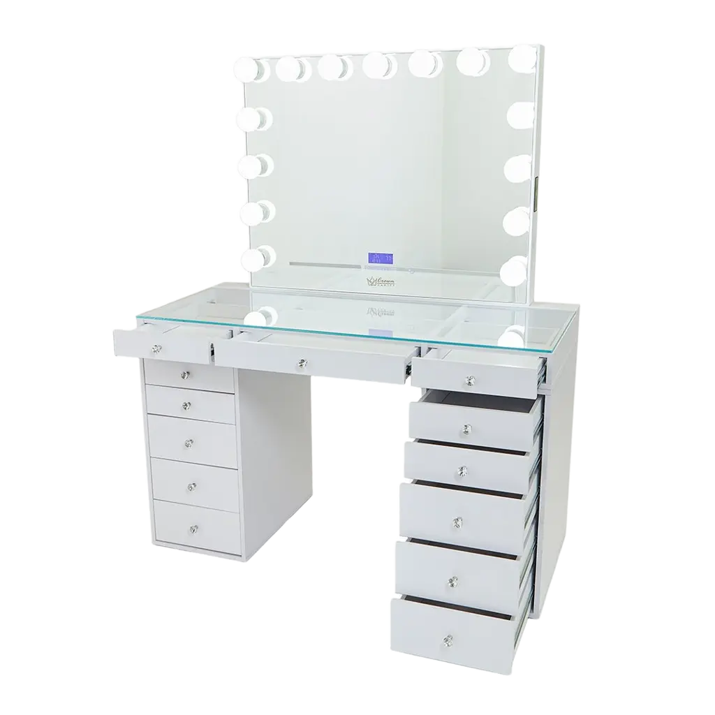 Slaystation 2.0 Hollywood Makeup Vanity - White - Crown Vanity 