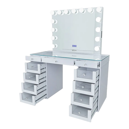 Slaystation 2.0 Hollywood Makeup Vanity Clear Drawers - White - Crown Vanity 