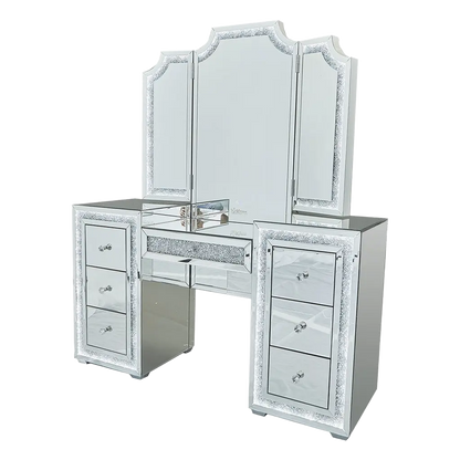 Oprah All Mirrored Glam Makeup Vanity Station With Stool - Crown Vanity 