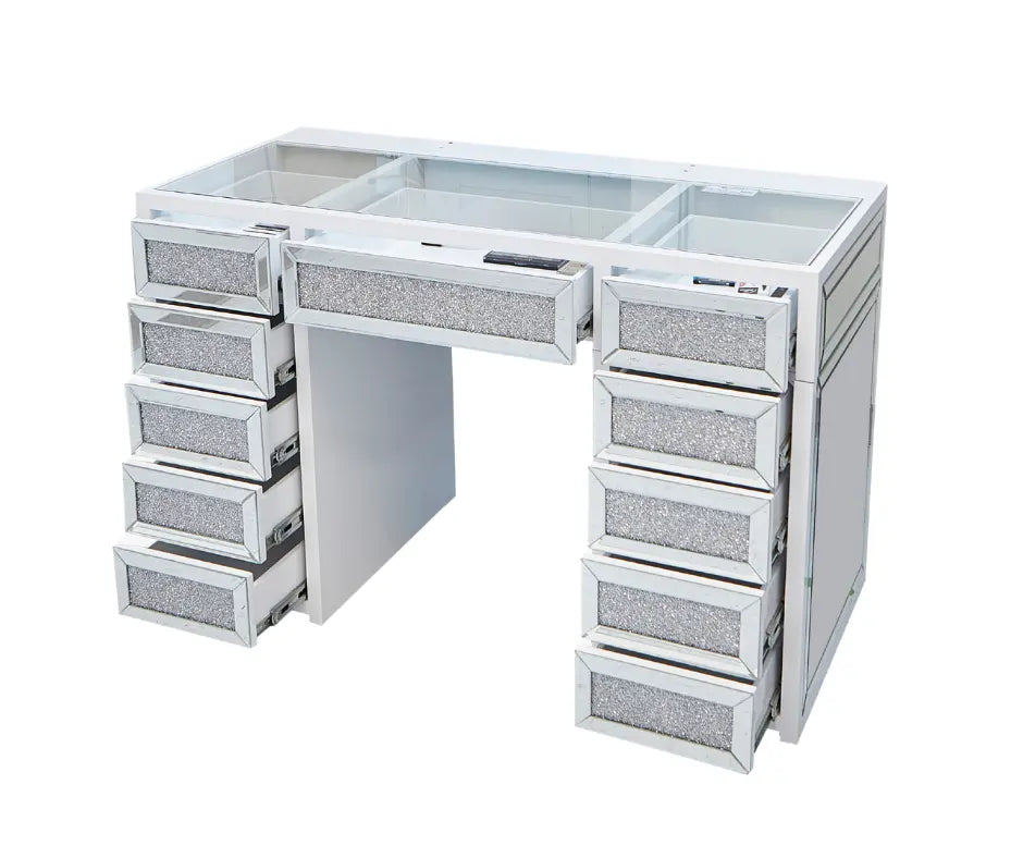 Adele Hollywood Makeup Vanity Table - White - Crown Vanity 