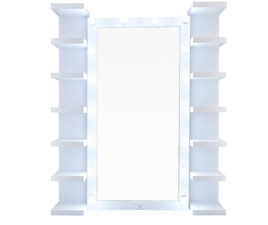 Alyssa Full Length Hollywood Mirror & Shelf Bundle White – Crown Vanity