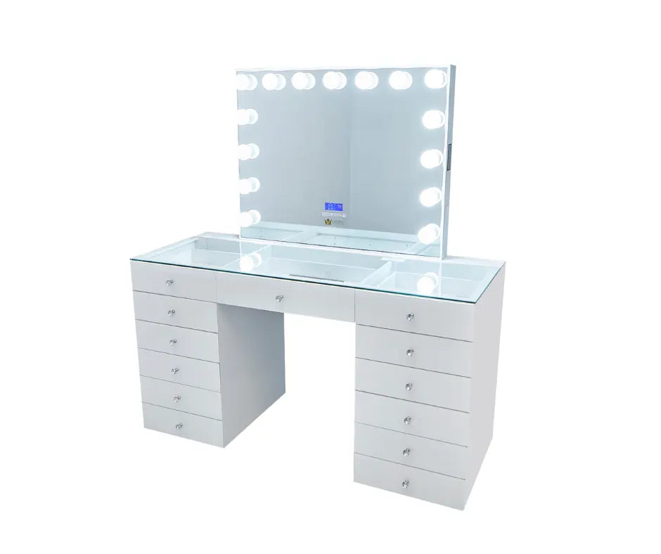 Angelina Glass Top Vanity Station - White
