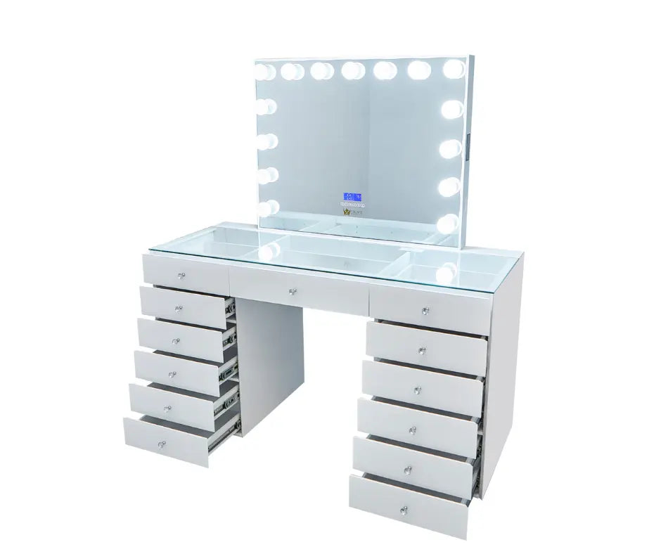 Angelina Glass Top Vanity Station - White