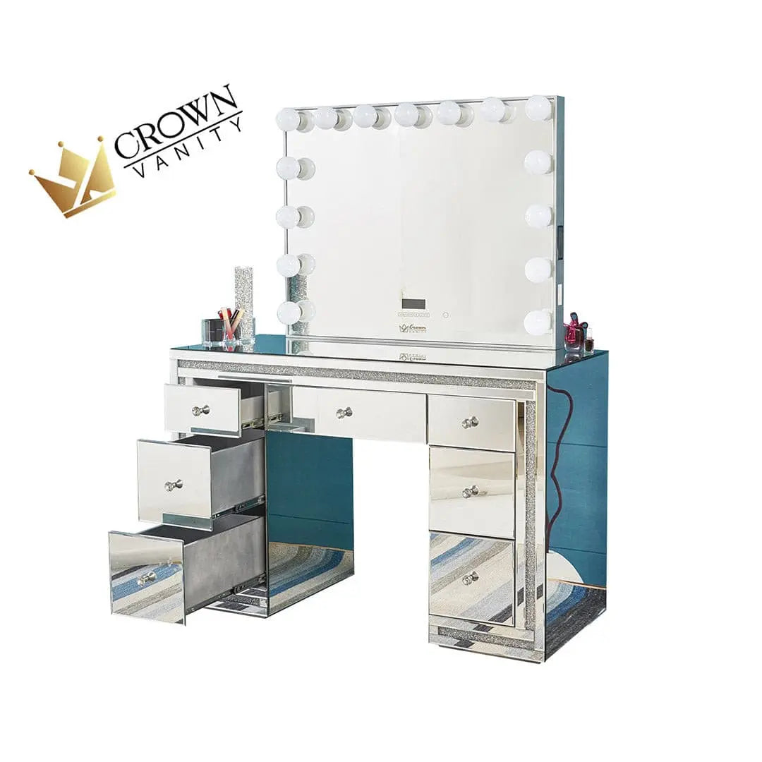 Camila Hollywood Makeup Vanity Station - Silver - Crown Vanity 