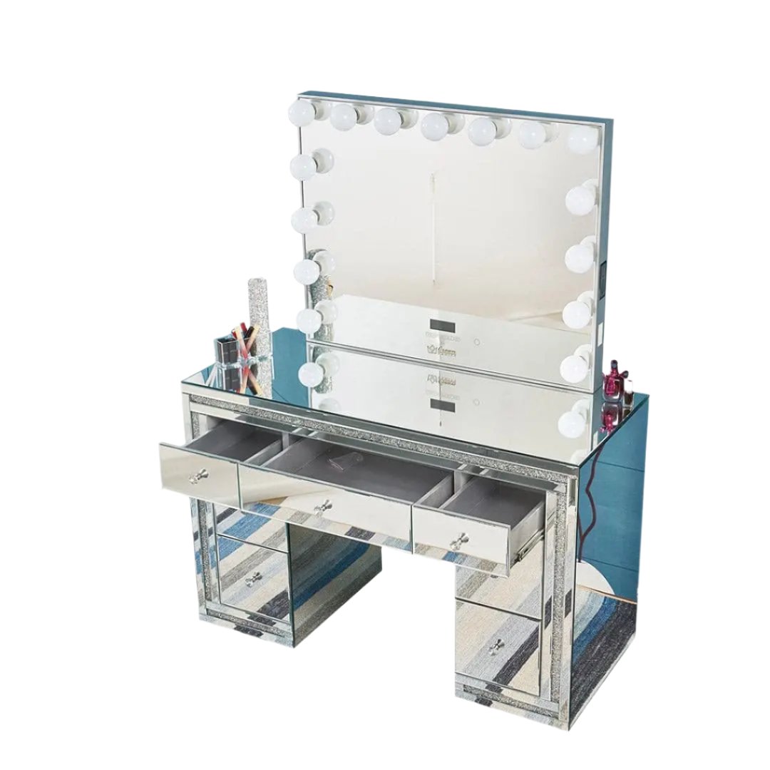 Camila Hollywood Makeup Vanity Station - Silver - Crown Vanity 