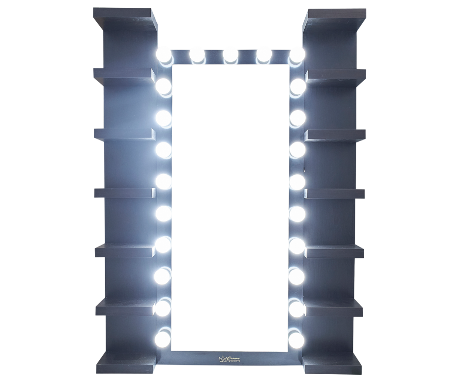 Crown Vanity Black Framed Full-Length Hollywood Bluetooth Mirror & Shelf Bundles CrownVanity