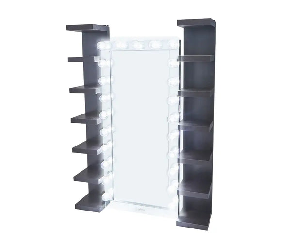 Crown Vanity Reflection Glass Frame Full Length Bluetooth Hollywood Mirror & Black Shelf Bundle CrownVanity