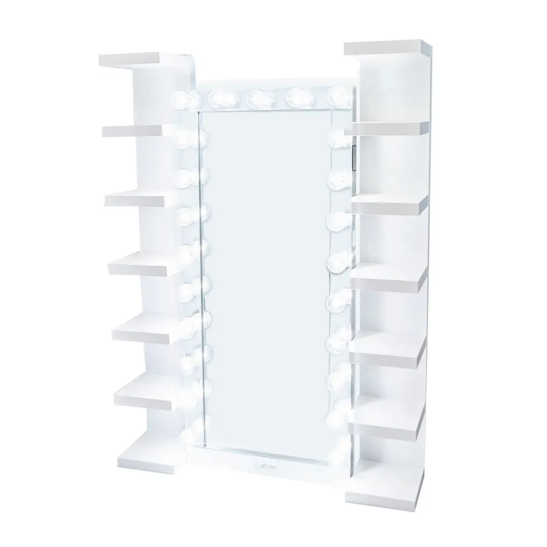 Crown Vanity Reflection Glass Frame Full Length Bluetooth Hollywood Mirror & Shelf Bundle CrownVanity