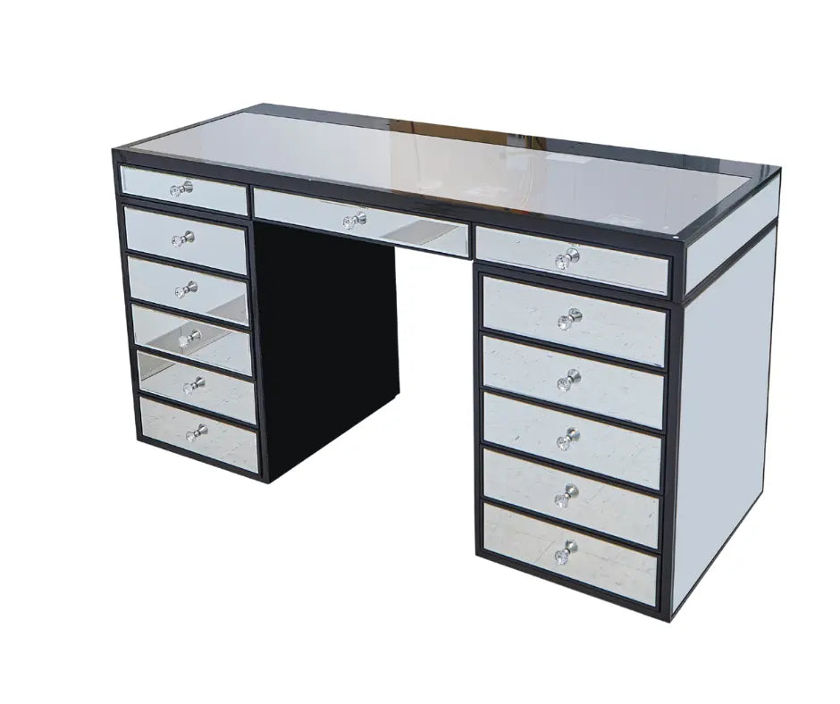 Eva Mirrored Hollywood Makeup Vanity Table Black CrownVanity