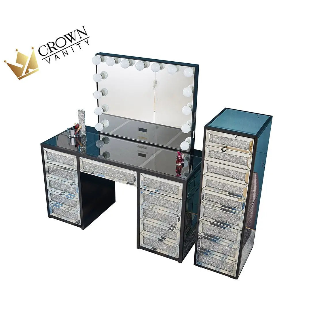 Jennifer Bundle Hollywood Makeup Vanity Station Black CrownVanity
