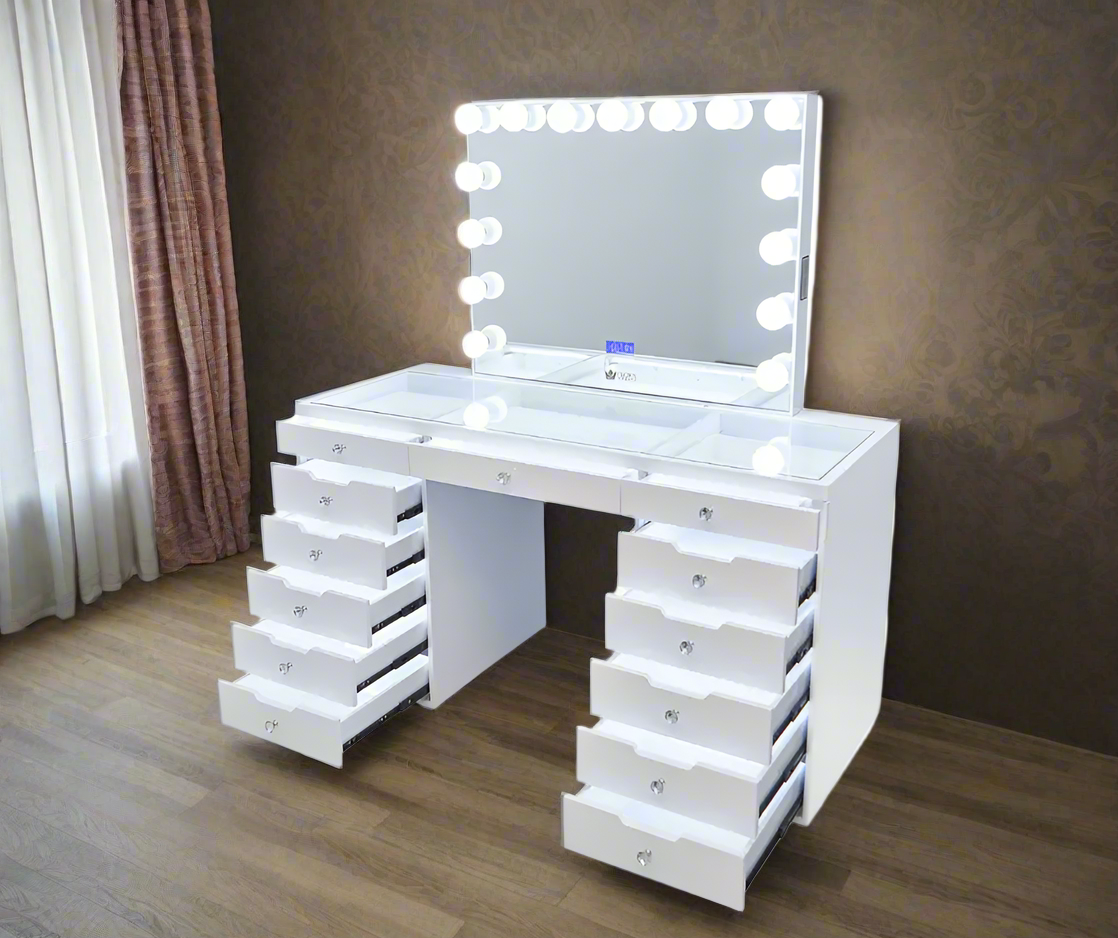 Juliette Hollywood Makeup Vanity Station - White - Crown Vanity 