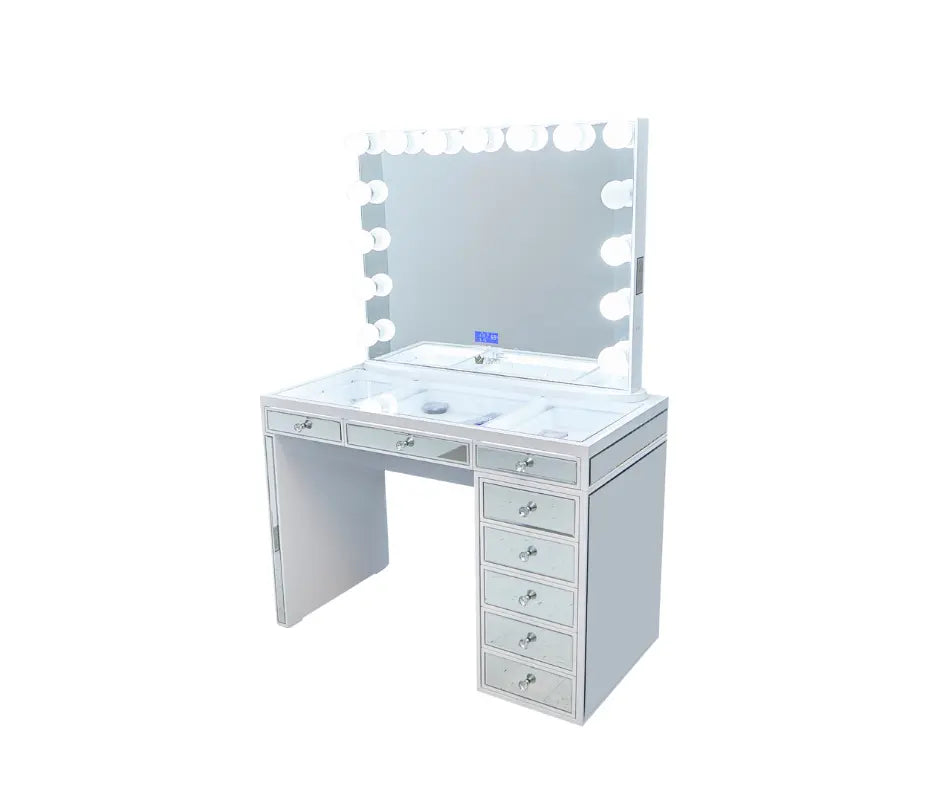 Kelly Hollywood Makeup Vanity Station - White - Crown Vanity 