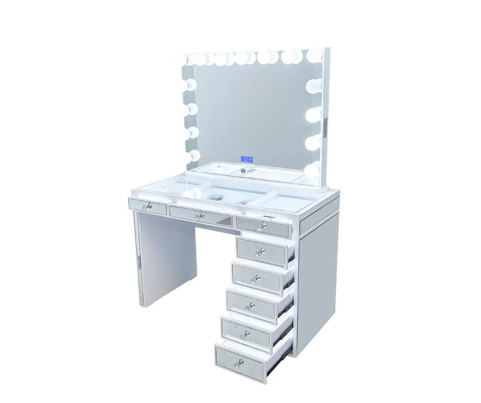 Kelly Hollywood Makeup Vanity Station - White - Crown Vanity 