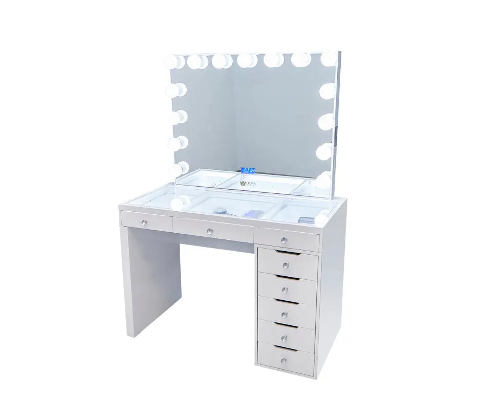 Lily Hollywood Makeup Vanity Station - White - Crown Vanity 