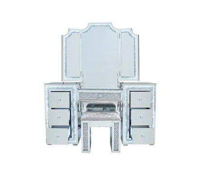 Oprah All Mirrored Glam Makeup Vanity Station With Stool - Crown Vanity 