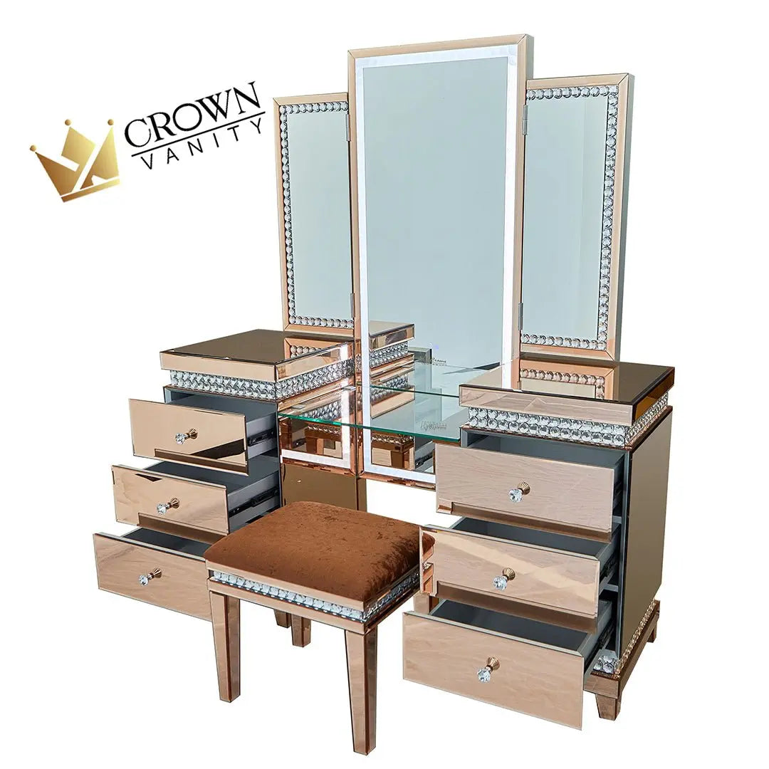 Rihanna All Rosegold Mirrored Glam Makeup Vanity Station W STOOL