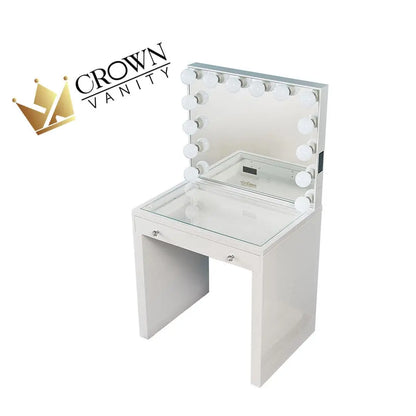 Selma Hollywood Makeup Vanity Station Mini - White - Crown Vanity 